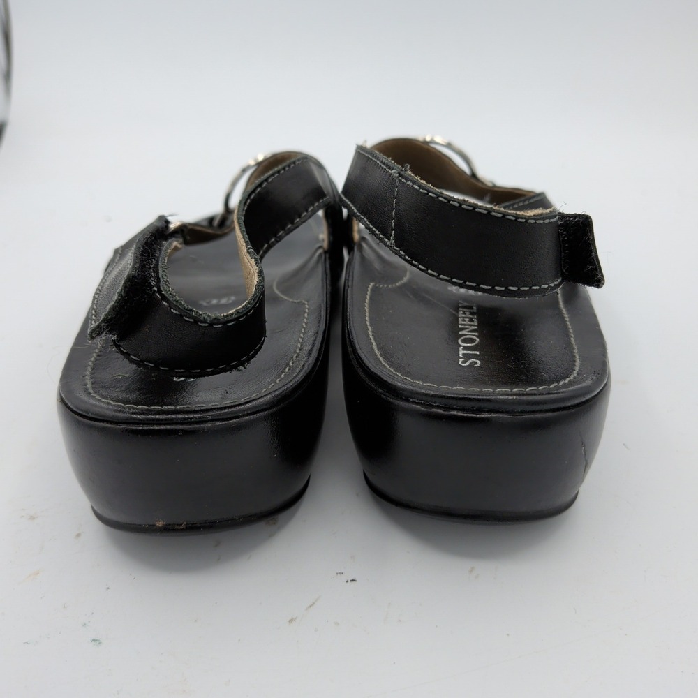 Stonefly Womens Black Leather Slingback Wedge Sandals Silver Ring EU 38 US 7.5-8 - Picture 5 of 8